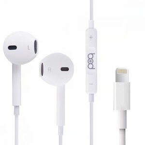 Apple-certified wired earphones for iPhone, BOD brand, with a Lightning port