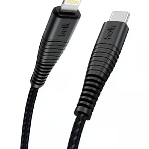 Belk Cut Resistant Fabric PD 20W Type C To 1200mm Lightning Charging Cable Black